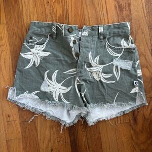 Tropical High-Waisted Olive Shorts